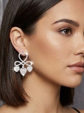 5/$25 Sparkling Crystal Heart Chandelier Drop Earrings